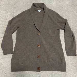 Garnet Hill mocha brown button up cardigan shawl collar mid-thigh lambswool XL
